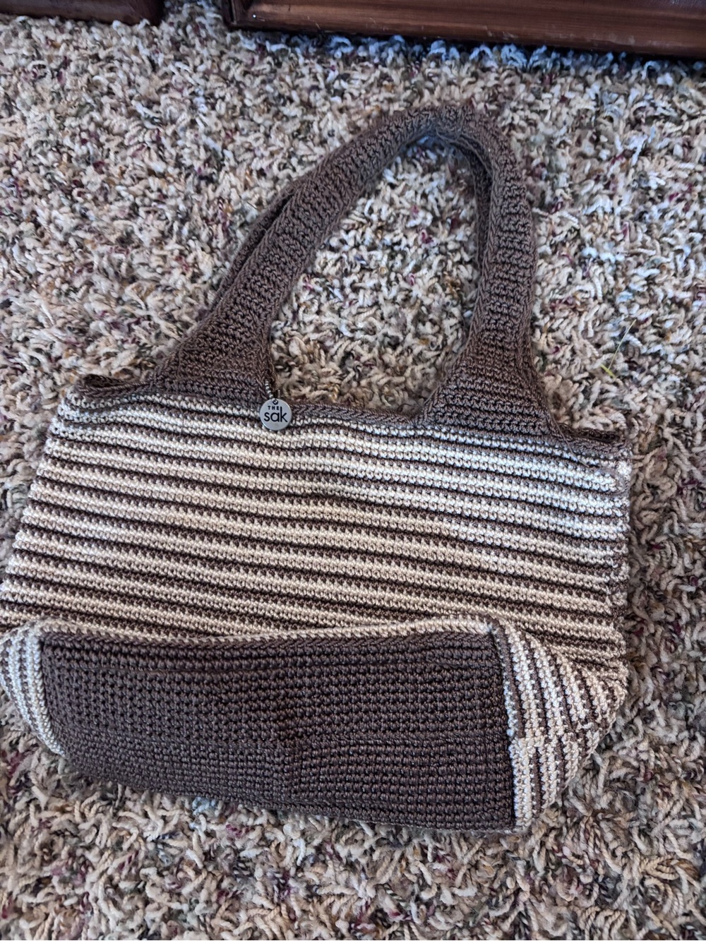 The Sak Brown & Cream Striped Crochet Tote